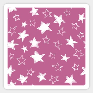 watercolor white stars over pink peony background Sticker